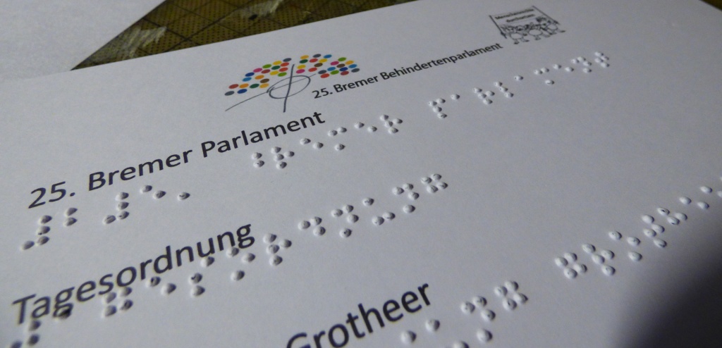 Tagesordnung in Braille