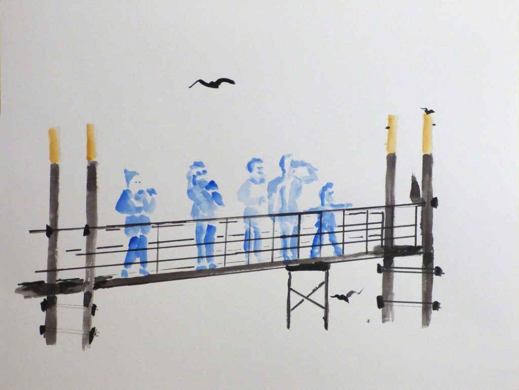 Visitors at Waller Sand, Watercolor on Paper