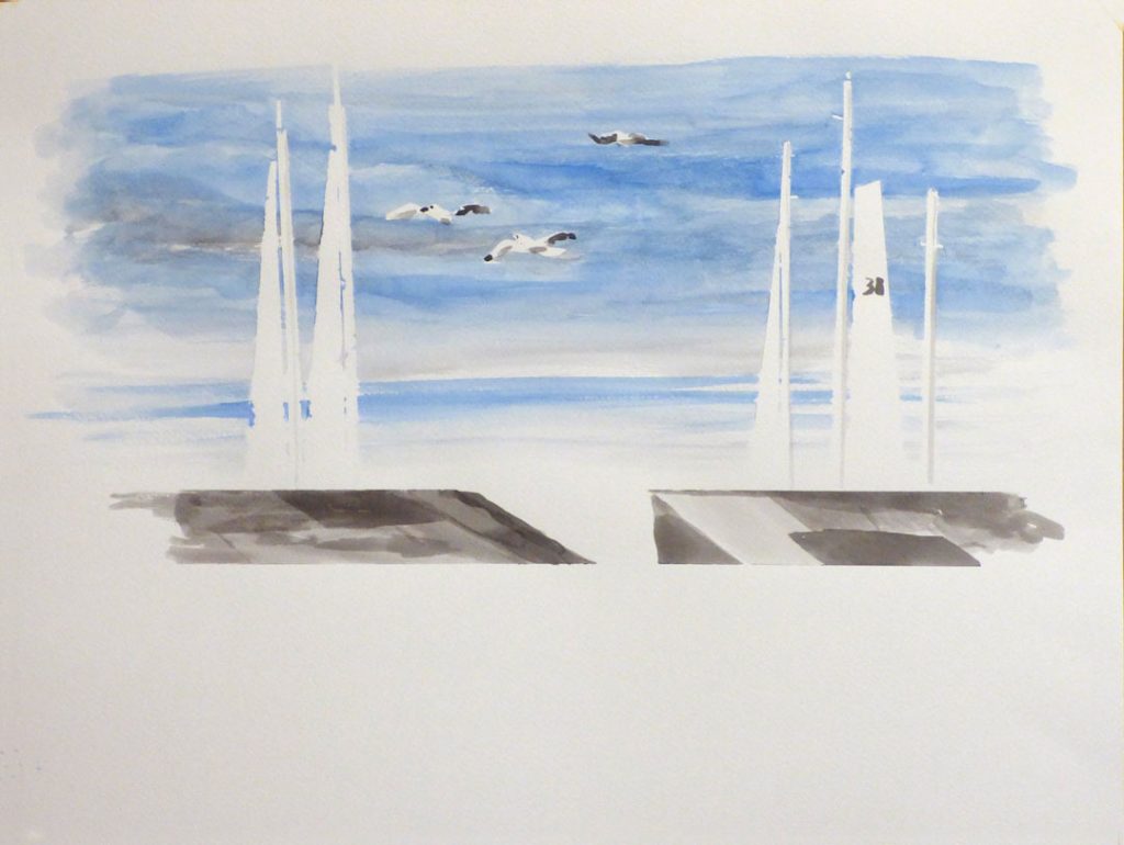 Sailing Boats, Watercolor on Paper